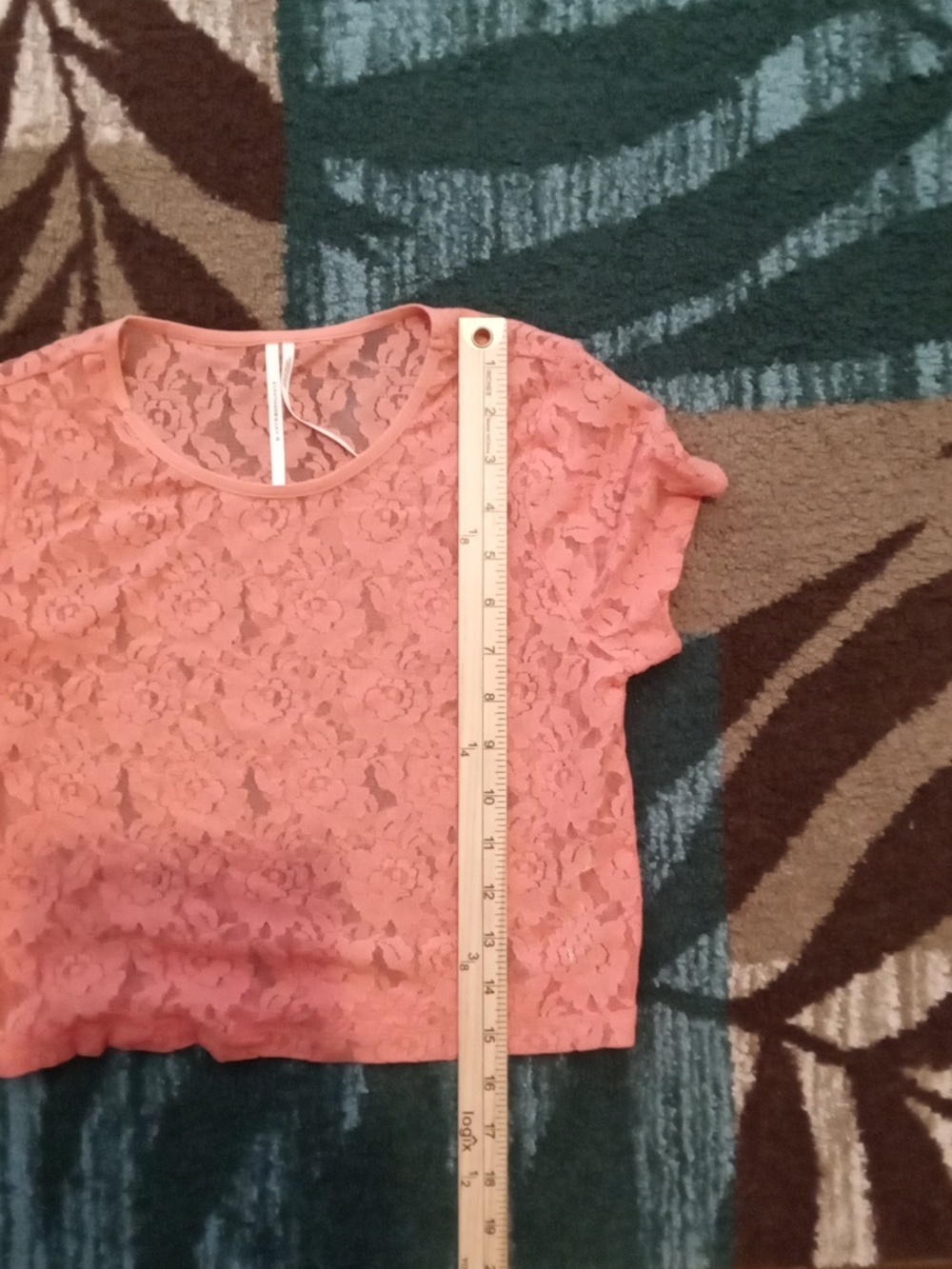 Anthropologie Cropped Fitted Sheer Floral Lace Peach Cochella Womens XS - Picture 7 of 8